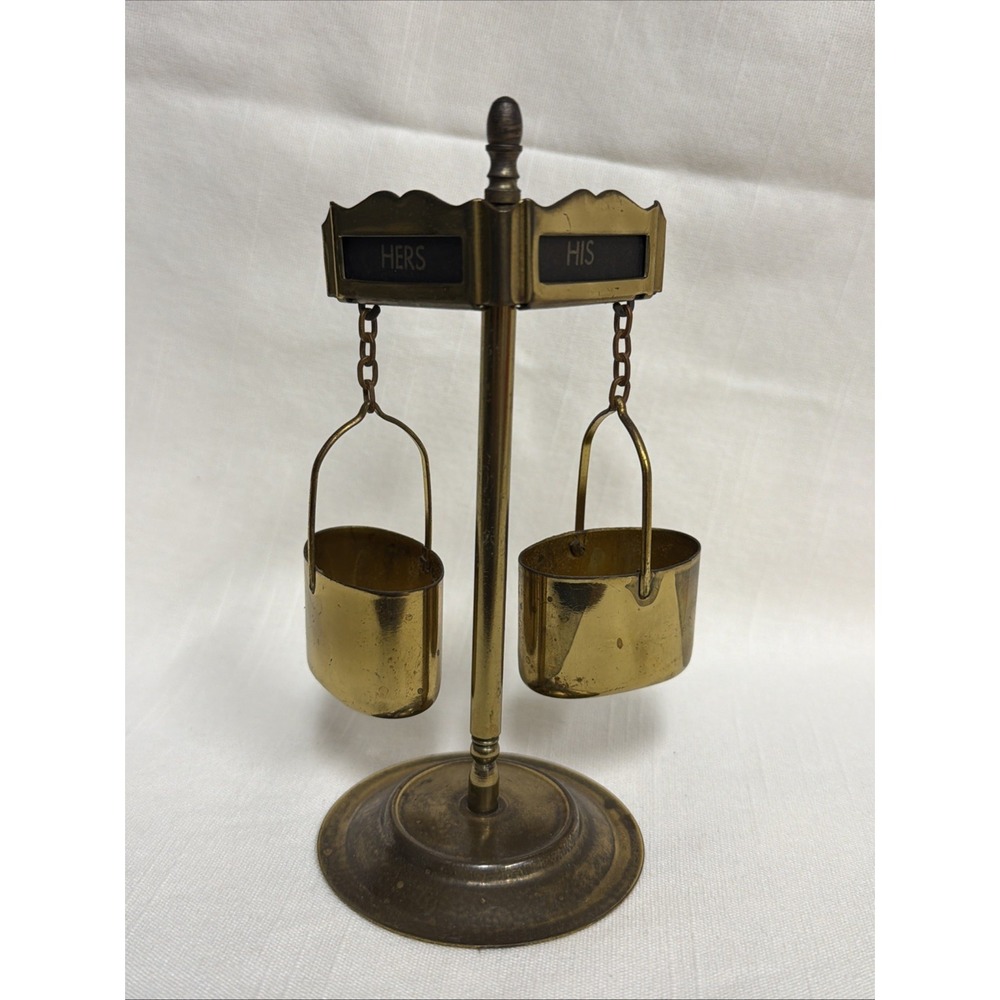 VTG Salt Pepper Brass Stand Scale Decor Container MCM Retro Street Sign